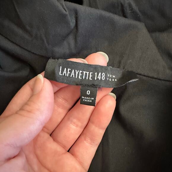 Lafayette 148 New York Black Contrast Stitch Button Front Blouse Women’s 0 XS - Picture 2 of 9